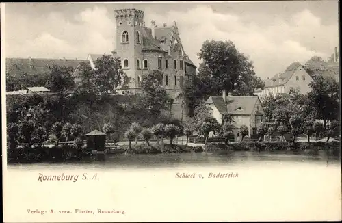 Ak Ronneburg in Thüringen, Schloss v. Baderteich