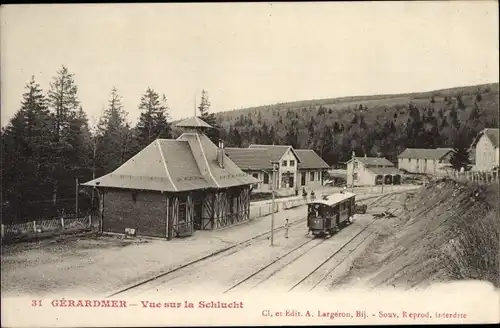 Ak Gérardmer Lothringen Vosges, Vue sur la Schlucht, tram