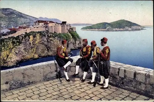 Ak Ragusa Dubrovnik Kroatisch, mit Insel Lacroma, Trachten