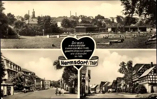 Ak Hermsdorf in Thüringen, Freibad, Straßenansicht, Gedicht