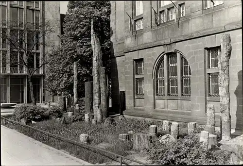 Ak Karl Marx Stadt Chemnitz in Sachsen, Versteinerter Wald am Städtischen Museum