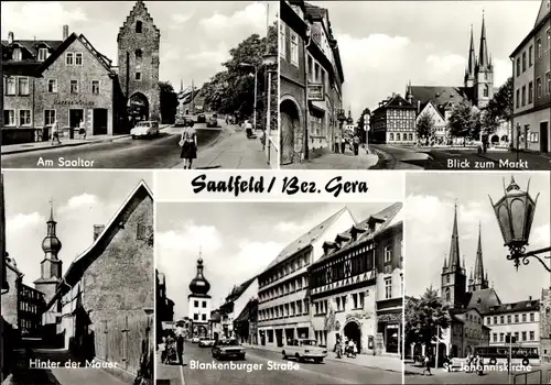 Ak Saalfeld an der Saale Thüringen, Am Saaltor, Blick z. Markt, Hinter der Mauer, St. Johanniskirche