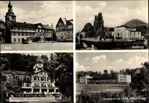 Ak Bad Blankenburg in Thüringen, Markt, Stadthalle, Erholungsheim am Goldberg, Sportschule