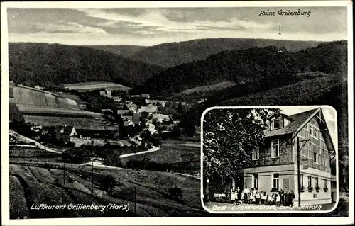 Ak Grillenberg Sangerhausen im Kreis Mansfeld Südharz, Gasthaus, Blick auf den Ort, Ruine