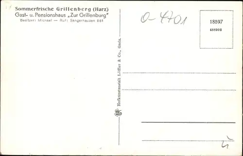 Ak Grillenberg Sangerhausen im Kreis Mansfeld Südharz, Gasthaus, Blick auf den Ort, Ruine