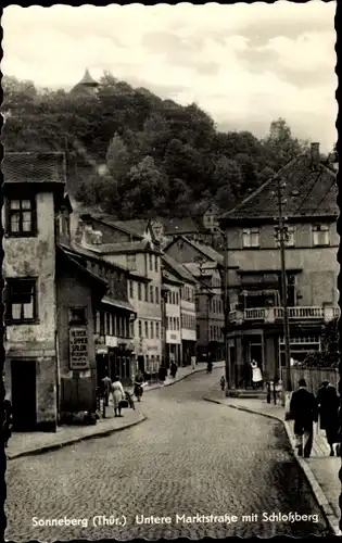 Ak Sonneberg in Thüringen, Untere Marktstraße mit Schlossberg