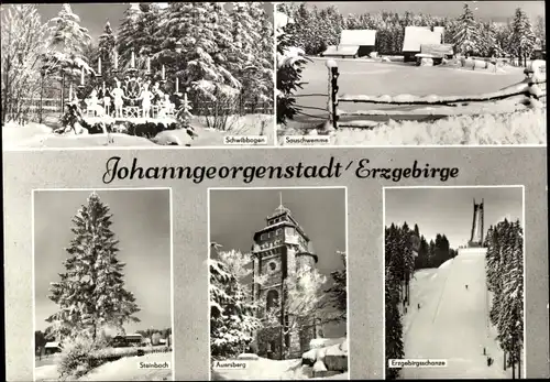 Ak Johanngeorgenstadt im Erzgebirge, Erzgebirgsschanze, Schwibbogen, Steinbach, Auersberg, Winter