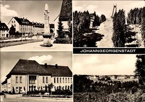 Ak Johanngeorgenstadt im Erzgebirge, Postmeilensäule, Erzgebirgsschanze, Kulturhaus Karl Marx