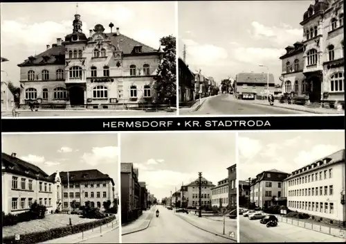 Ak Hermsdorf inThüringen, Rathaus, Friedensschule, VEB Keramische Werke, Friedrich-Engels-Straße