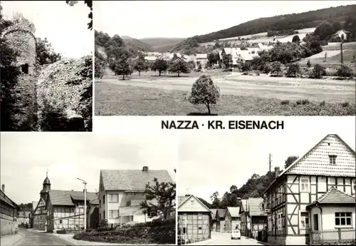 Ak Nazza in Thüringen, Totalansicht, Ruine, Fachwerkhäuser