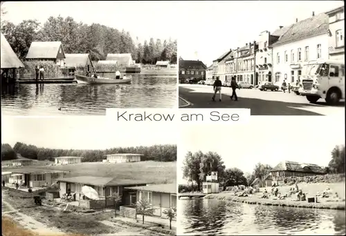 Ak Krakow am See in Mecklenburg, Am Krakower See, Markt, Rathmannsmoor, Badeanstalt