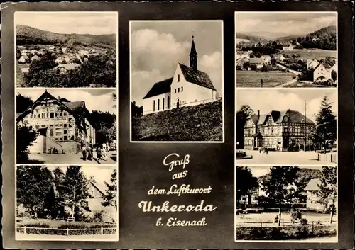 Ak Unkeroda im Wartburgkreis, Kirche, Totalansicht, Teilansichten