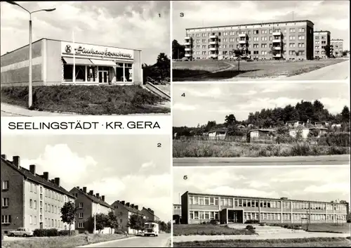 Ak Seelingstädt Thüringen, Konsum Einkaufszentrum, Otto Grotewohl Schule, Kleingartenanlage