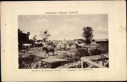 Ak Bitola Monastir Mazedonien, Campement de Bistrica, Campagne d'Orient 1914-18