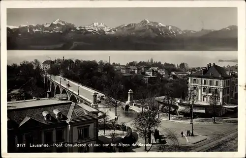 Ak Lausanne Kanton Waadt, Pont Chauderon et vue sur les Alpes de Savoie