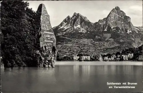 Ak Brunnen Kt Schwyz, Vierwaldstättersee, Schillerstein