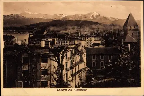 Ak Luzern Stadt Schweiz, Panorama mit Alpenkette