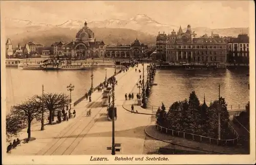 Ak Luzern Stadt Schweiz, Bahnhof und Seebrücke