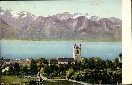 Ak Vevey Kanton Waadt, Panorama