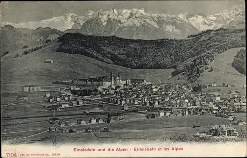 Ak Einsiedeln Kanton Schwyz Schweiz, Ortsansicht mit Alpenpanorama