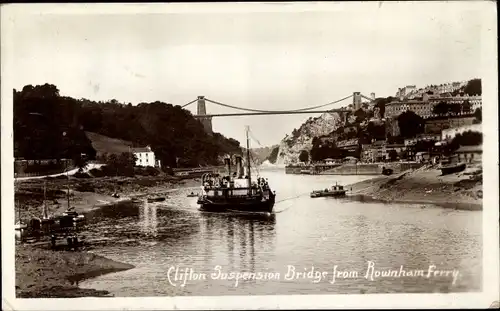 Ak Clifton Bristol Südwestengland, Suspension Bridge from Rownham Ferry