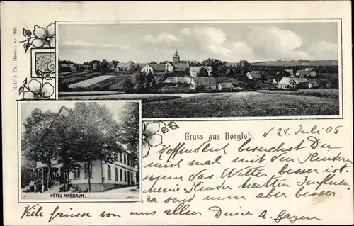 Ak Borgloh Hilter am Teutoburger Wald, Hotel Masbaum, Blick auf den Ort