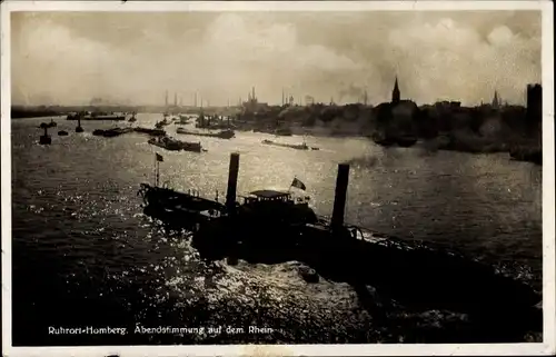 Ak Ruhrort Homberg Duisburg Nordrhein Westfalen, Abendstimmung auf dem Rhein, Salondampfer