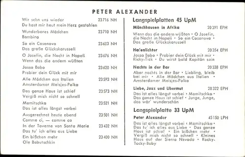 Ak Schauspieler und Sänger Peter Alexander, Portrait, Polydor, Autogramm