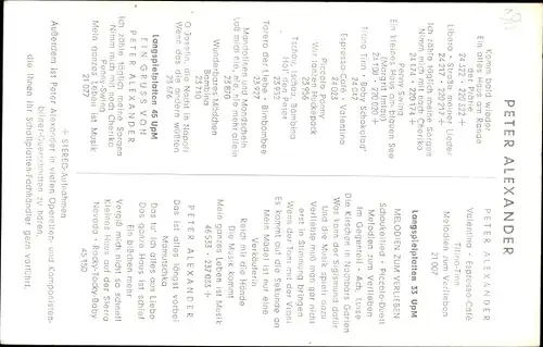 Ak Schauspieler und Sänger Peter Alexander, Portrait, Polydor, Autogramm