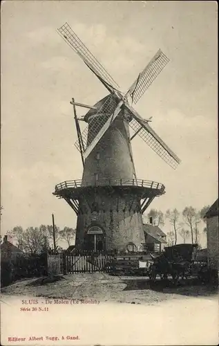 Ak Sluis Zeeland Niederlande, De Molen, Windmühle, Fuhrwerk