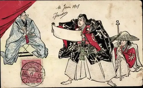 Ak Japan, Japaner, Verlesung einer Schriftrolle