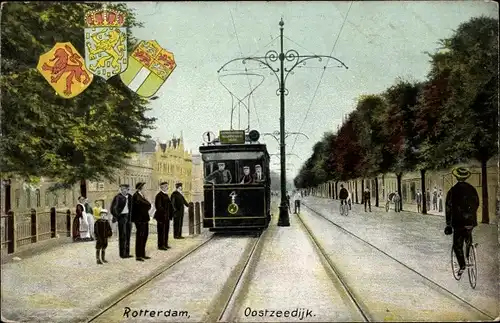 Ak Rotterdam Südholland, Oostzeedijk, Straßenbahn, Wappen