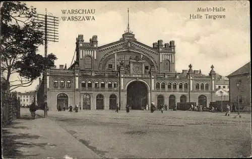 Ak Warszawa Warschau Polen, Halle Targowe, Partie an der Markthalle