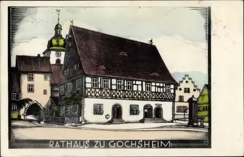 Künstler Ak Gochsheim Unterfranken, Rathaus