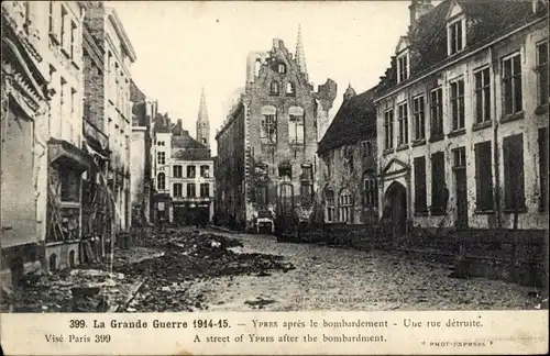 AK Ypern Westflandern, Bombardement, Rue de la jolie cité