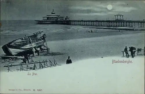 Ak Blankenberghe Blankenberge Westflandern, The Pier, Nacht