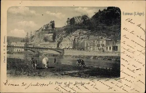 Ak Esneux Wallonie Lüttich, Pont und die Felsen