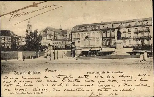 Ak Mons Wallonie Hennegau, Panorama vom Bahnhof aus aufgenommen