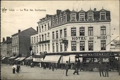 Ak Lüttich Lüttich Wallonien, Rue des Guillemins, Hotel du Midi