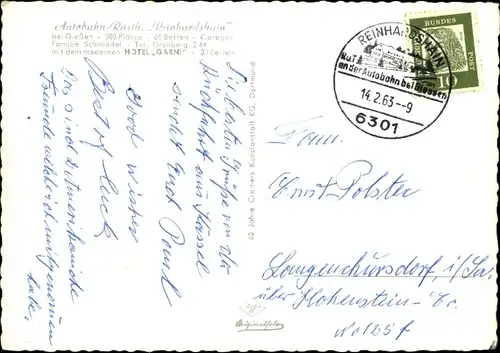 Ak Reinhardshain Grünberg in Hessen, Autobahn-Rasthaus, Gastraum