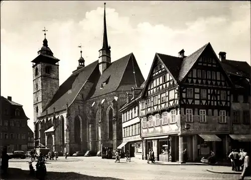 Ak Schmalkalden im Thüringer Wald, Kirche, Geschäfte, Fachwerkhaus