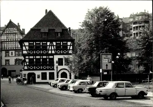 Foto Ak Lutherstadt Eisenach in Thüringen, Teilansicht, Fachwerkhaus, Autos