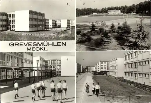 Ak Grevesmühlen in Mecklenburg, Polytechnische Oberschule Am Ploggensee, Sportplatz, Neubauten