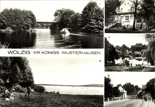 Ak Wolzig in der Mark, Neue Brücke über den Storkower Kanal, Freibad, Gaststätte am Wolziger See