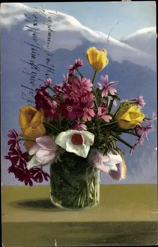 Ak Nenke und Ostermaier 504 745, Photochromie, Blumenvase mit Tulpen und anderen Blumen