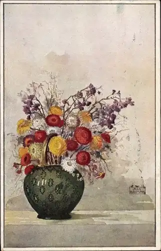 Künstler Ak Baumann, Max, Blumen in Vasen