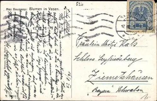 Künstler Ak Baumann, Max, Blumen in Vasen
