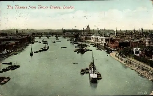 Ak London City England, The Thames from Tower Bridge