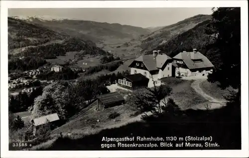 Ak Murau Steiermark, Alpengasthof Rahmhube gegen Rosenkranzalpe