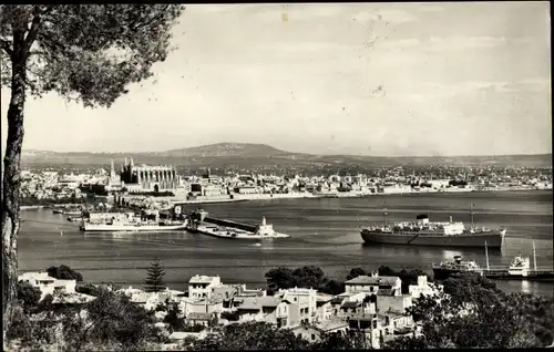 Ak Palma de Mallorca Balearische Inseln, Gesamtansicht von Bonanova, Hafen, Passagierschiff